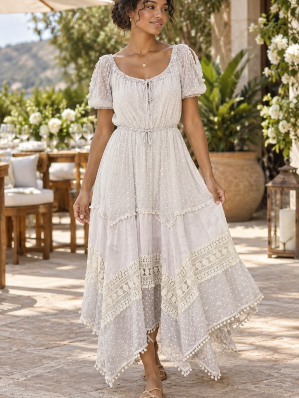 Eva Mendes NYC Boho Off Shoulder Lace White Maxi Dress, M
